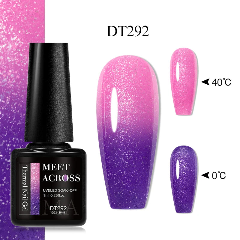 MEET ACROSS 75 Colors Thermal Nail Gel Polish 3 Colors Changing Nail Art Supplies for Manicure DIY Design Long Lasting UV/LED