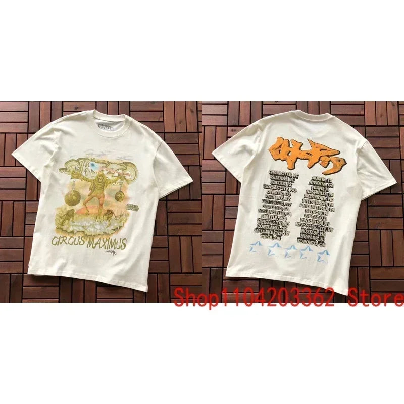 Real Photo CACTUS JACK T-shirt Vintage Grey-green Back Letter Logo Foaming Print Short Sleeve Men Women Cactus Jack Tops Tee