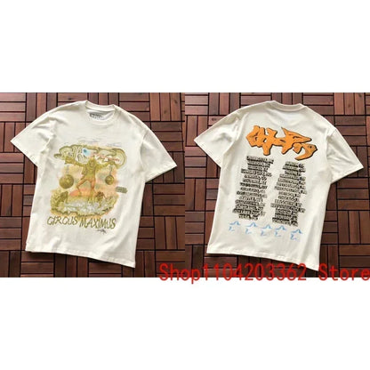 Real Photo CACTUS JACK T-shirt Vintage Grey-green Back Letter Logo Foaming Print Short Sleeve Men Women Cactus Jack Tops Tee