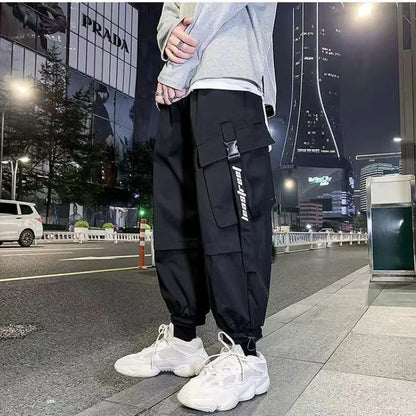 Streetwear Men's Jogger Cargo Pants Loose Fit Elastic Ankles for Autumn Korean Style Casual and Versatile Sports Pants S-3XL