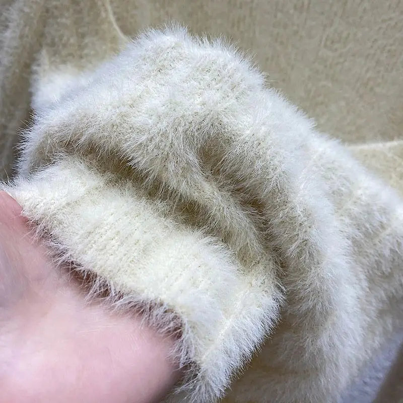 Mink Sweater Women's Autumn and Winter Inner Top French Niche Square Neck Short Soft Sticky Long Sleeves Top Bottom Knit Sweater