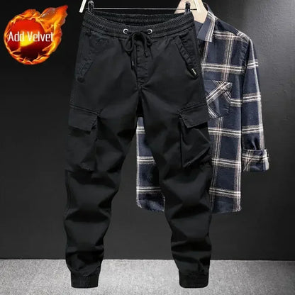 Trousers Man Motorcycle Winter Black Cargo Pants for Men Biker Fleece-lined Nylon Emo Fashion Plus Size High Quality Designer