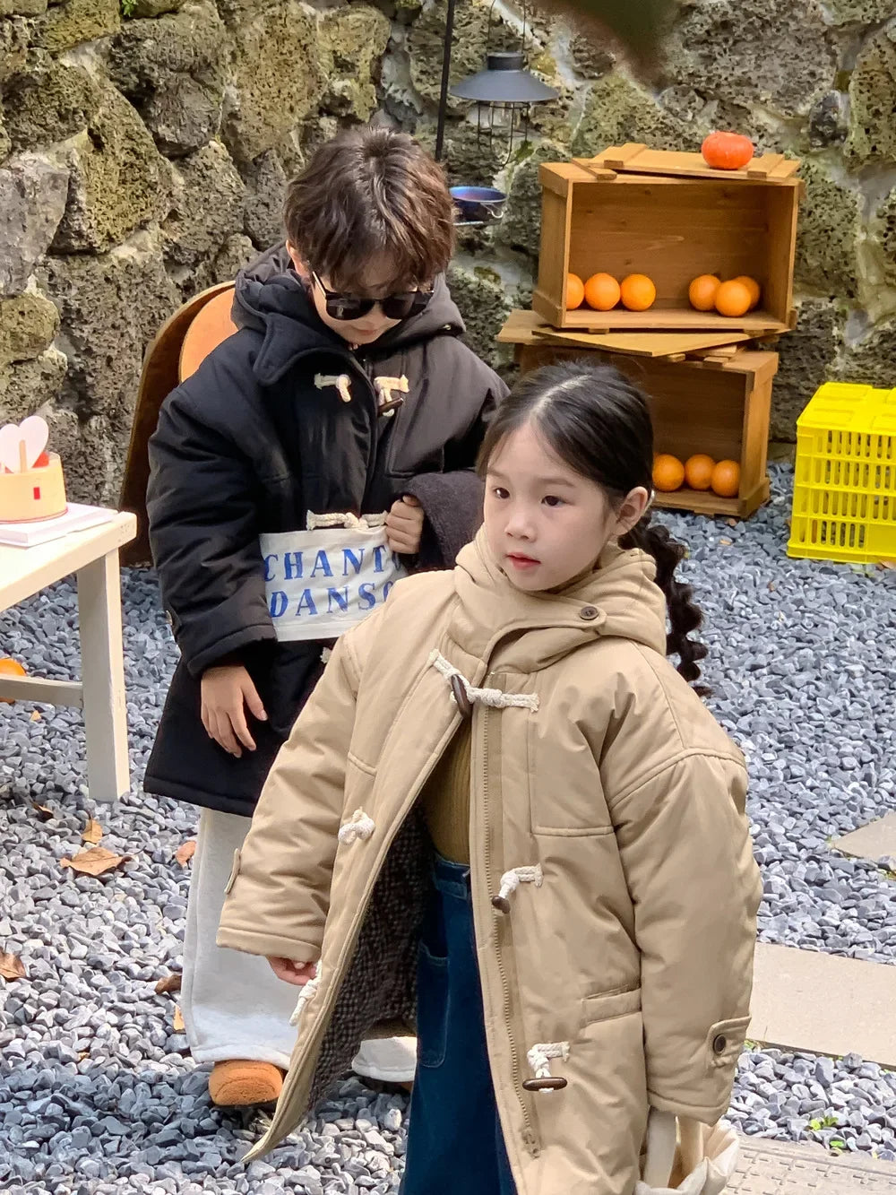 Winter Korean Children Boy Parkas Cotton Padded Thicken Hooded Toddler Boy Snowwear Coat Casual Solid Horn Button Kid Boy Jacket