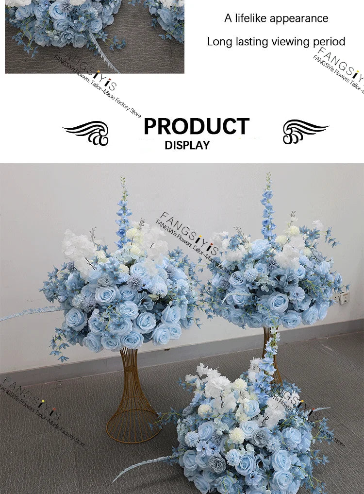Baby blue rose delphinium Large Flower Ball Table CenterpieceEvent Wedding Decor Road Lead Artificial Floral Arrangement Bouquet