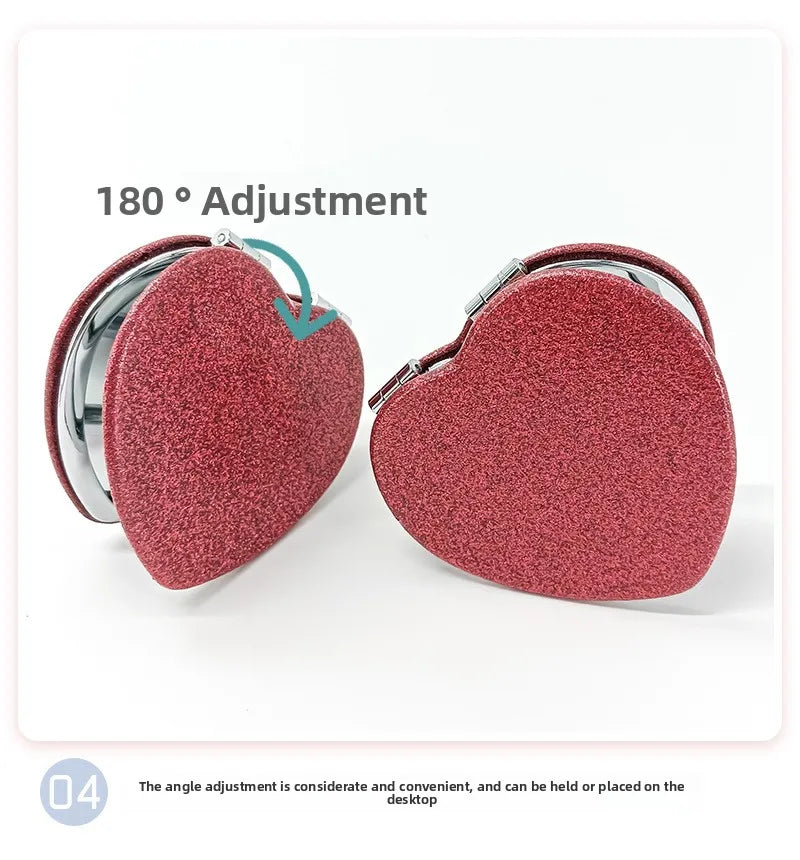 1PC Heart Shape Loose Powder Double Sided Makeup Mirror Portable For Girlfriend Mum Wife Teacher Sister Auntie Birthday Wedding