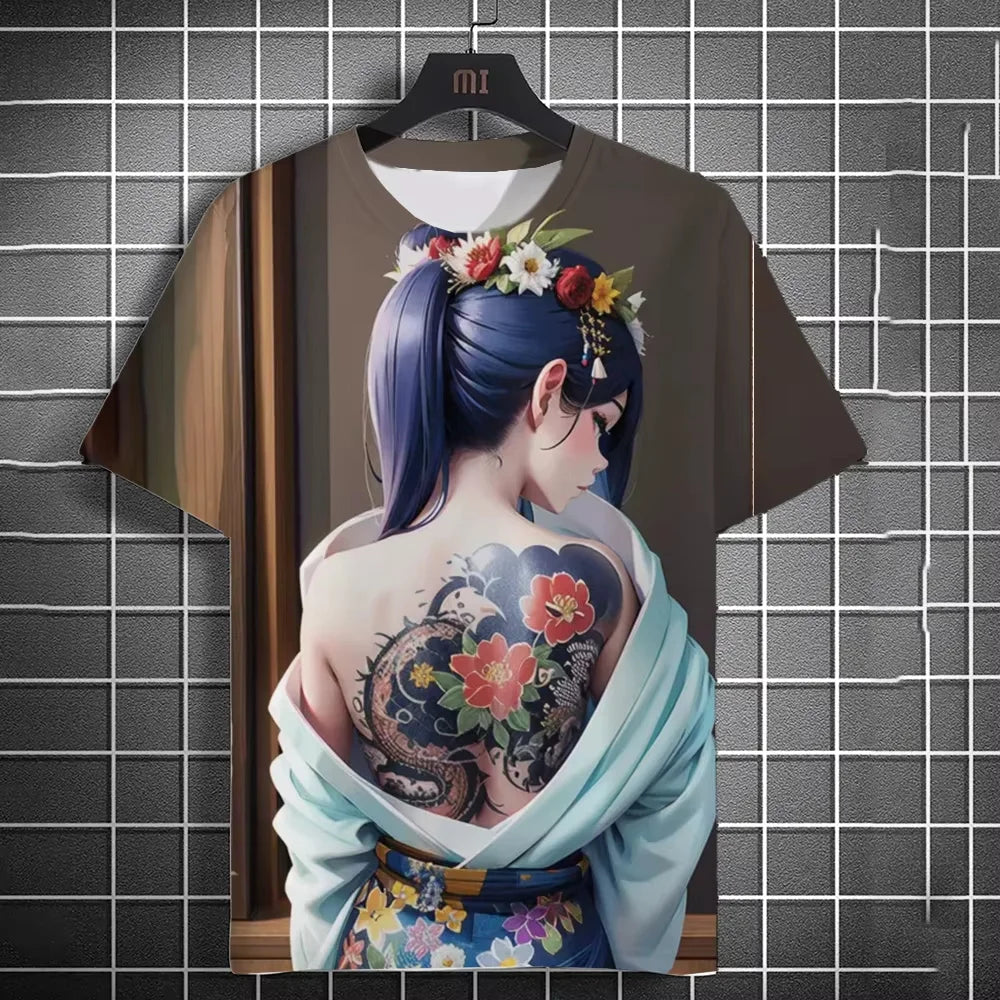 Japanese Anime Beauty 3D Print Sports Quick-dry Breathable Men T-shirt Elements Cute Outdoor Street Short-sleeve Clothing Summer