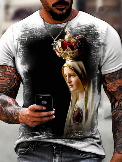 Christian Printed T-shirt Men's Fashion Street T-shirt 3D Printing Casual Round Neck Short Sleeve T-shirt Hip Hop Men's T-shirt