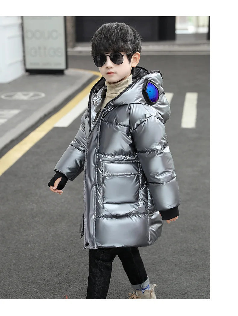 Boys Down Jacket Coat Overcoat Cotton 2022 Sliver Warm Plus Thicken Winter  Teenager Children's Clothing