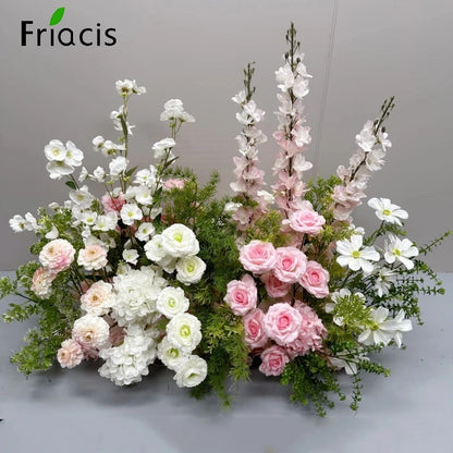 Green Plants Leaf Rose Flower Row Wedding Silk Table Floral Commercial Plaza Partition Hotel Scene Layout Floor Flowers Decor