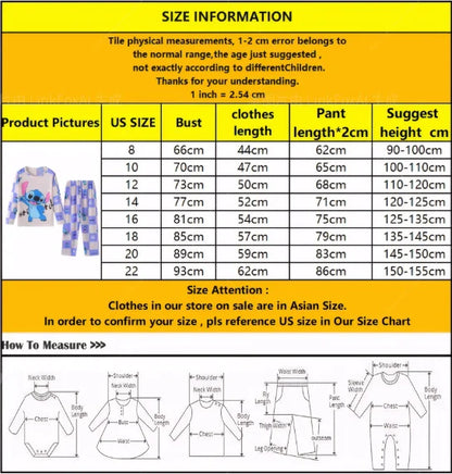 Kids Anime Stitch Pajamas 2pcs set for Boys Girls Home Wear Kids Casual Sleepwear Long Sleeve Pajamas Sets Suit Cute Gifts