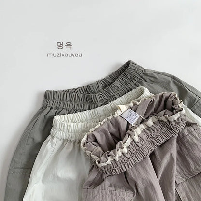 2025 Summer New Children Casual Pants Vintage Girls Cargo Pants Solid Boys Trousers Thin Cotton Kids Mosquito Pants Baby Clothes