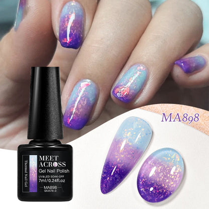 MEET ACROSS 75 Colors Thermal Nail Gel Polish 3 Colors Changing Nail Art Supplies for Manicure DIY Design Long Lasting UV/LED