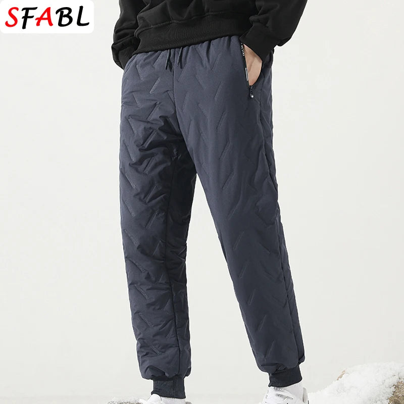 Thick Warm Pants Men Winter Windproof Outdoor Sports Trousers Men's Pants Fleece Lining Winter Thicken Fleece Sweatpants for Men