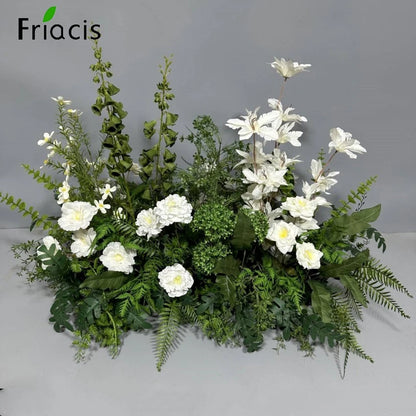 Green Plants Leaf Rose Flower Row Wedding Silk Table Floral Commercial Plaza Partition Hotel Scene Layout Floor Flowers Decor