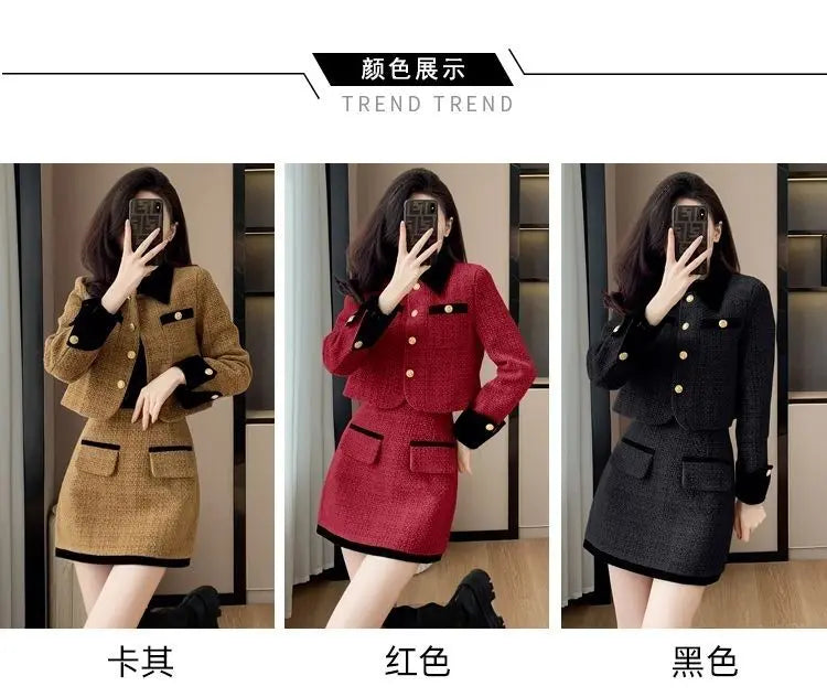 2025 Luxe Tweed Set Women Fall Winter Tailored Jacket  Pencil Skirt Lace Trim