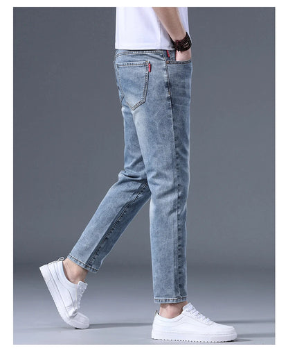 Classic five bag denim Ankle length Slim Fit Small Legs Skinny Men Stretch Jeans Vintage Men's Cropped  9 Points Retro Pants new