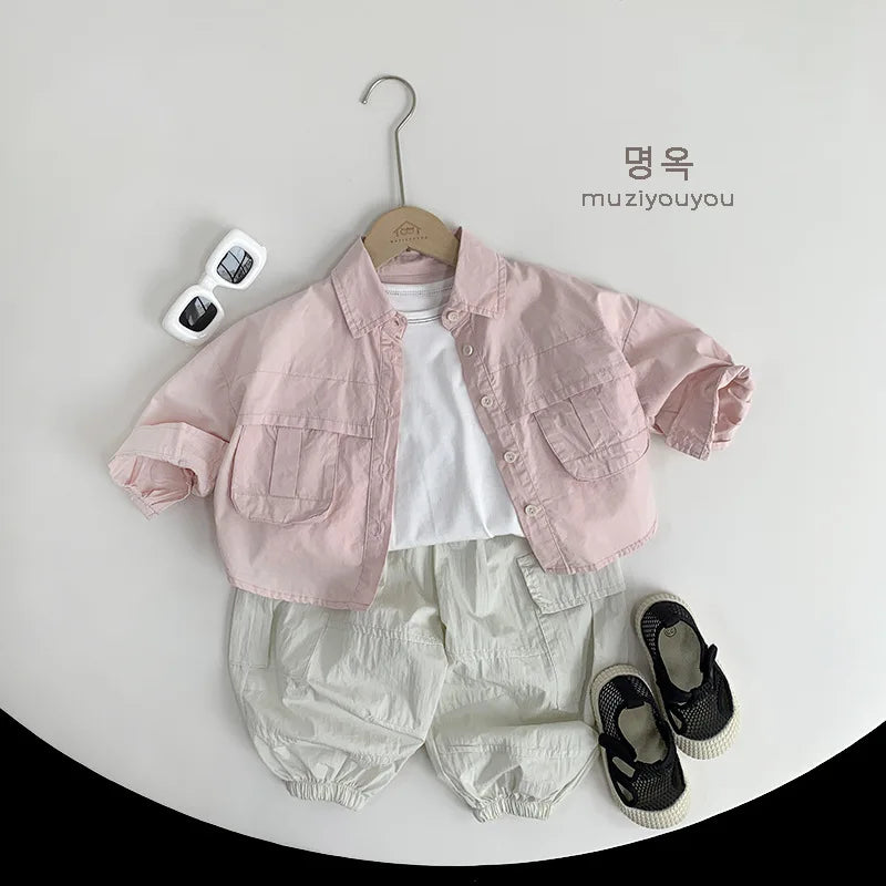 2025 Summer New Children Casual Pants Vintage Girls Cargo Pants Solid Boys Trousers Thin Cotton Kids Mosquito Pants Baby Clothes