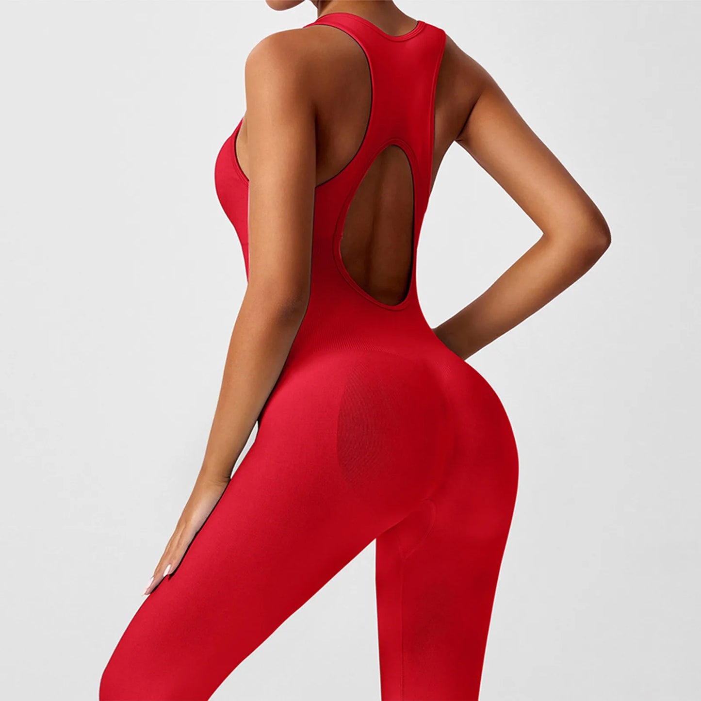 Women's Fashionable Solid Color Round Neck Tight Back Yoga Suit Yoga Jumpsuit Sports Overalls Gym Clothing Set Sexy Yoga Clothes
