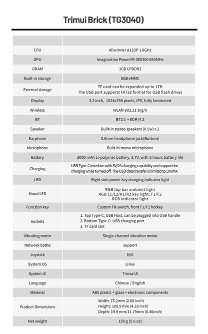 TRIMUI BRICK Portable Retro Game Console 400PPI IPS Screen Linux System 3000mAh Long-life Battery Mood LED Effect Gift Keycaps