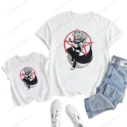 Kids White Tshirt Girls Boys Summer Tops Cartoon Printed Helluva Boss Casual Short Sleeve Kids Baby T-shirt Children Clothes