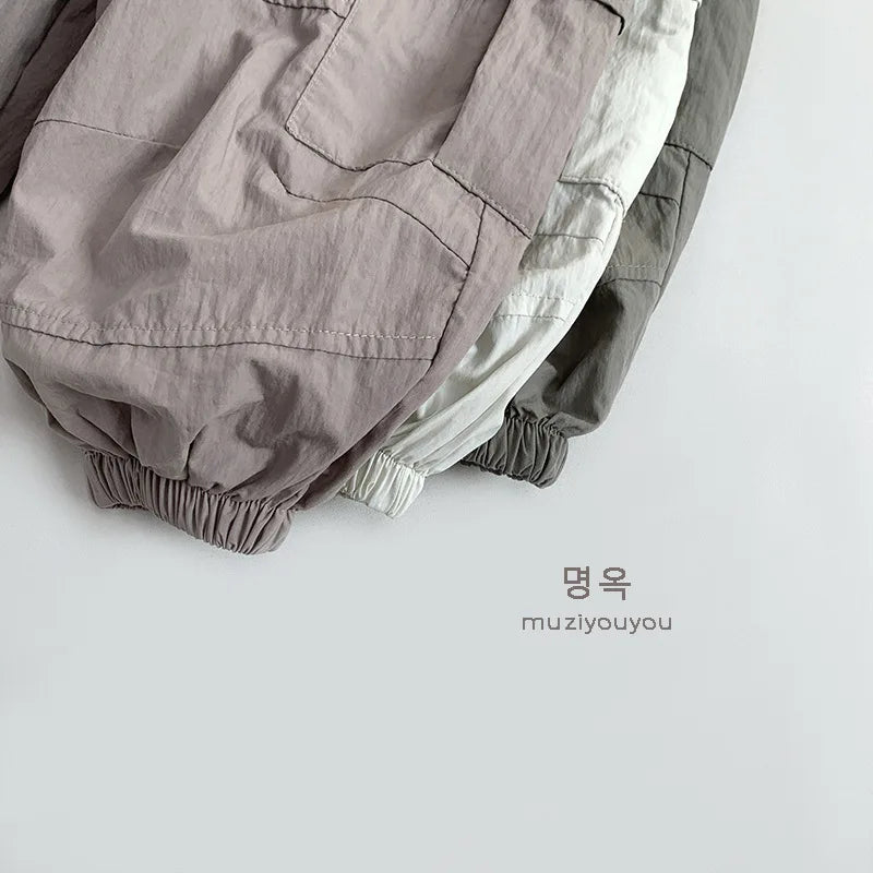 2025 Summer New Children Casual Pants Vintage Girls Cargo Pants Solid Boys Trousers Thin Cotton Kids Mosquito Pants Baby Clothes