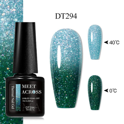 MEET ACROSS 75 Colors Thermal Nail Gel Polish 3 Colors Changing Nail Art Supplies for Manicure DIY Design Long Lasting UV/LED
