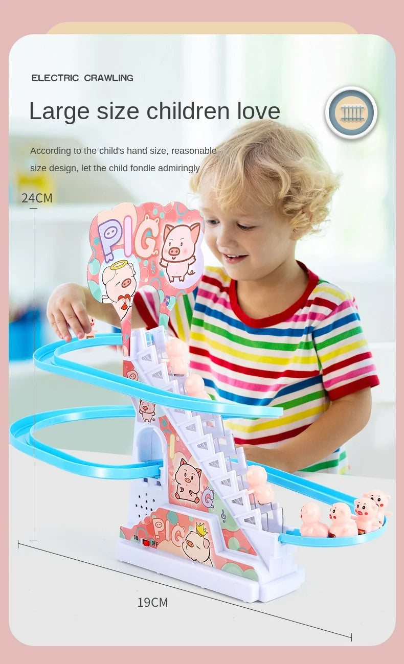 Electric Duck Track Rail Racing Slide Duckling Climbing Stairs Baby Toy LED Lights Musical Slide Roller Coaster Toys for Gift