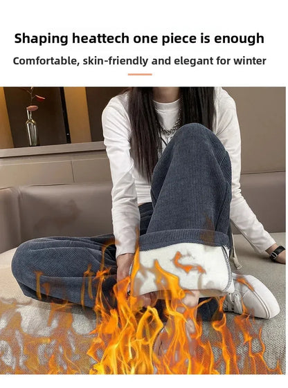 Thickened Corduroy Wide Leg Pants Women's Spring Autumn Fleece Lined Straight Narrow Version Winter Comfortable Trousers