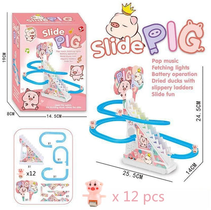 Electric Duck Track Rail Racing Slide Duckling Climbing Stairs Baby Toy LED Lights Musical Slide Roller Coaster Toys for Gift