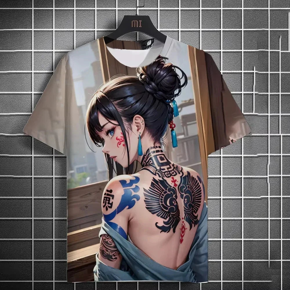 Japanese Anime Beauty 3D Print Sports Quick-dry Breathable Men T-shirt Elements Cute Outdoor Street Short-sleeve Clothing Summer