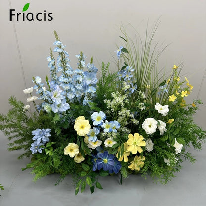 Green Plants Leaf Rose Flower Row Wedding Silk Table Floral Commercial Plaza Partition Hotel Scene Layout Floor Flowers Decor