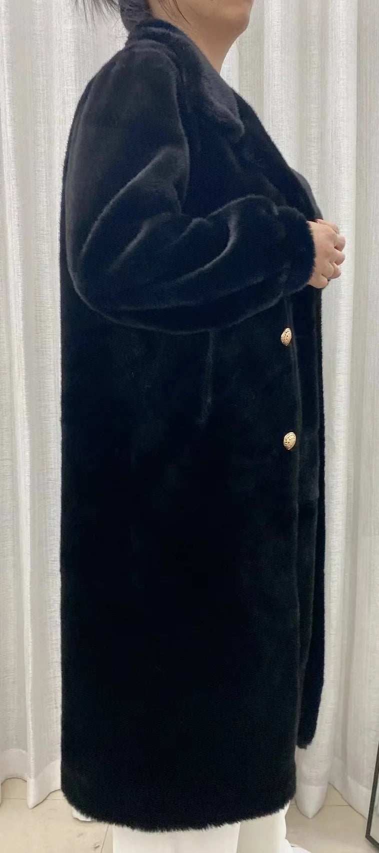 Faux fur coat long coat women's lapel double-breasted loose warm high-end atmospheric coat jacket 24 autumn and winter new