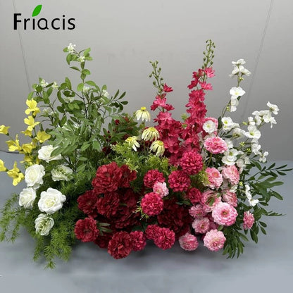 Green Plants Leaf Rose Flower Row Wedding Silk Table Floral Commercial Plaza Partition Hotel Scene Layout Floor Flowers Decor