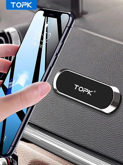 TOPK Metal Magnetic Car Phone Holder Universal Strip Shape Mobile Phone Stand Strong Magnet GPS Support Car Mount For iPhone 14