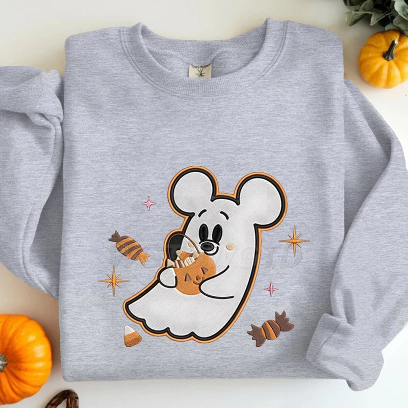 Couples Matching Halloween Sweatshirt Cartoon Cute Mickey Minnie Spooky Ghost Graphic Print Sweatshirts Halloween Couple Clothes
