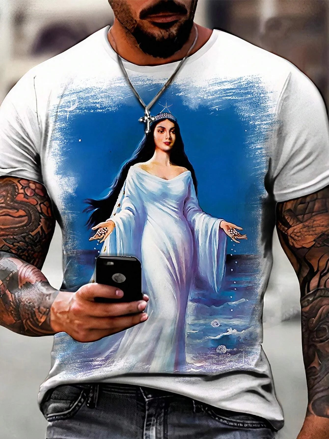 Christian Printed T-shirt Men's Fashion Street T-shirt 3D Printing Casual Round Neck Short Sleeve T-shirt Hip Hop Men's T-shirt