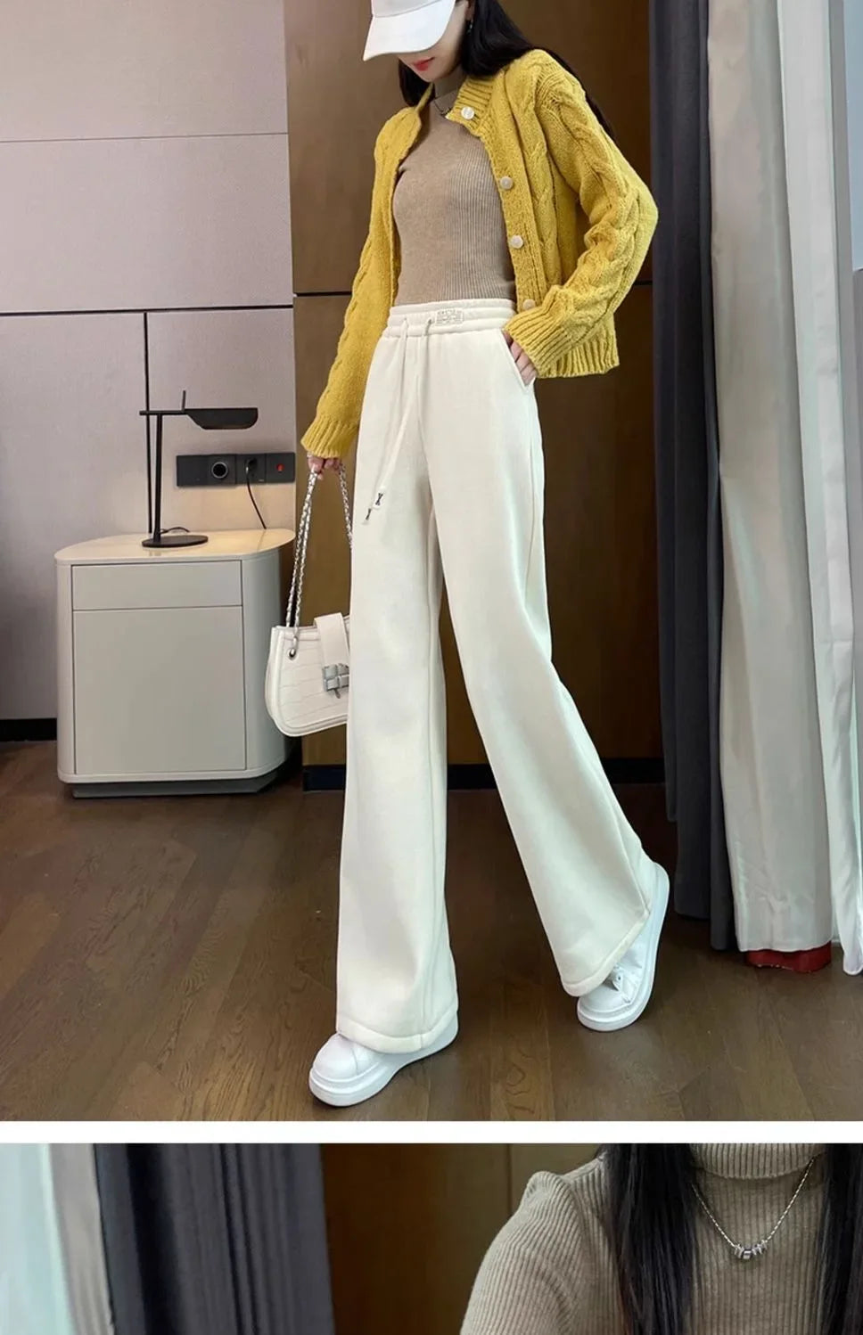 Thickened Corduroy Wide Leg Pants Women's Spring Autumn Fleece Lined Straight Narrow Version Winter Comfortable Trousers