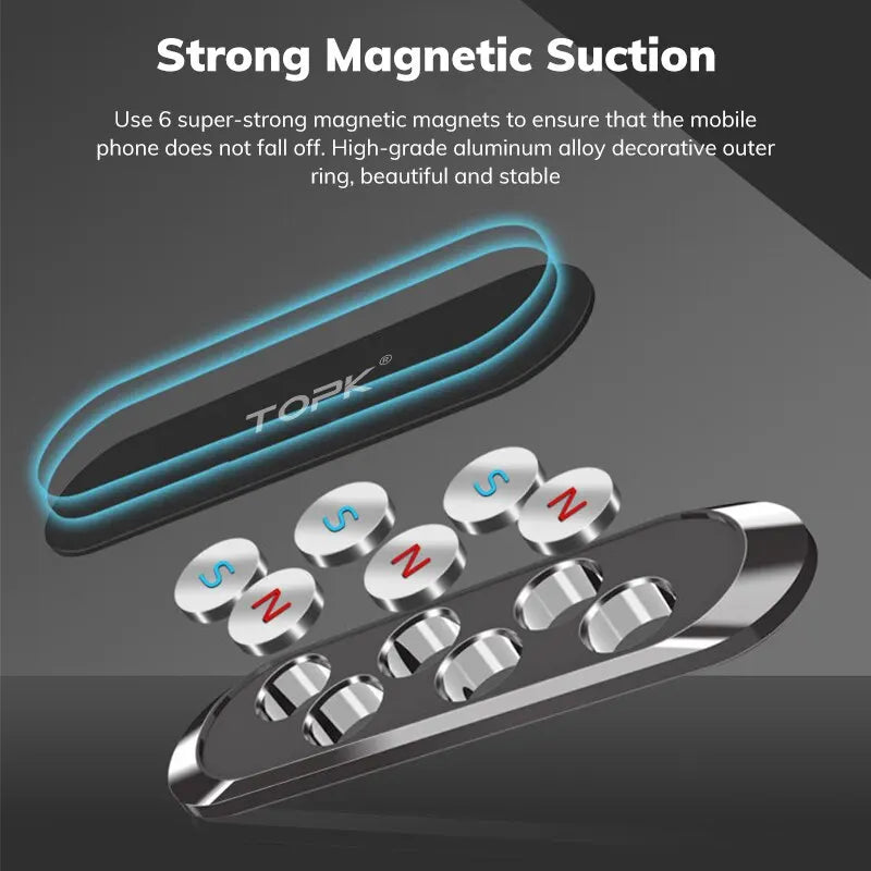 TOPK Metal Magnetic Car Phone Holder Universal Strip Shape Mobile Phone Stand Strong Magnet GPS Support Car Mount For iPhone 14