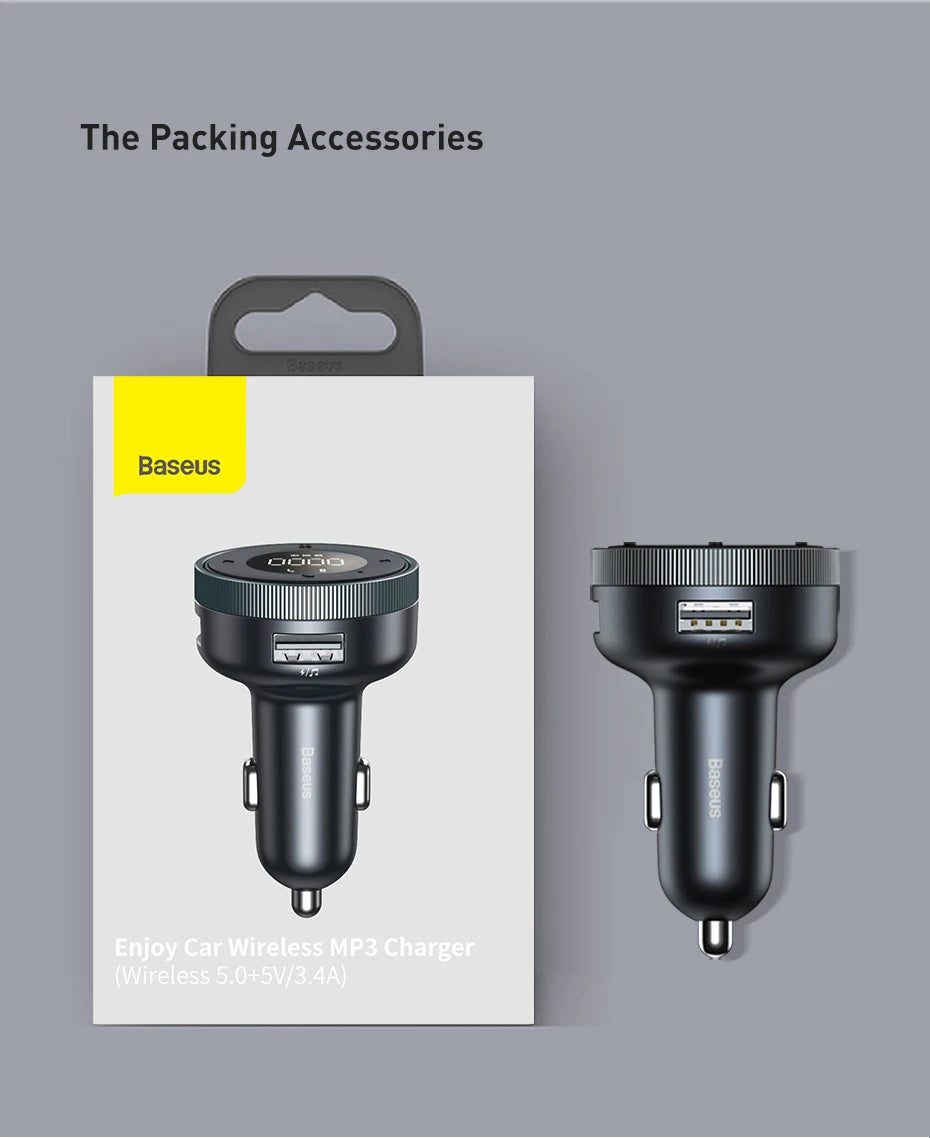 Baseus FM Transmitter Car Wireless Bluetooth 5.0 FM Aux Radio Modulator USB Fast Charger Auto HandsFree Audio MP3 Player Car Kit