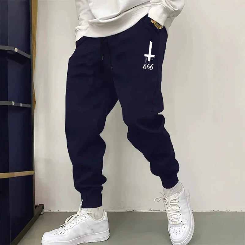 Men's Casual Sports Trousers Satan Inverted Cross Jogger Pants High Quality Fall Winter Male Home Outdoor Comfortable Sweatpants