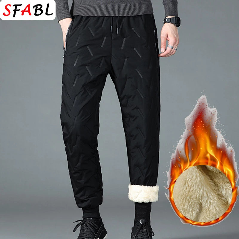 Thick Warm Pants Men Winter Windproof Outdoor Sports Trousers Men's Pants Fleece Lining Winter Thicken Fleece Sweatpants for Men