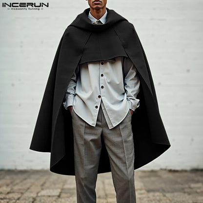 INCERUN Men Cloak Cape Solid Color Loose Casual Male Irregular Trench Streetwear 2025 Fashion Coats Long Style Ponchos Men