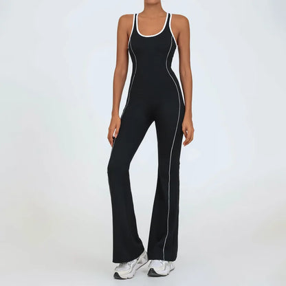 Yoga Jumpsuit Women Backless Fitness Sports Overalls Gym Clothing Flared Patchowrk Workout Clothes Outfit Push-up Activewear