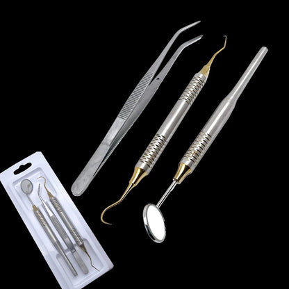 Dental Tools Set 5pc Stainless Steel Mouth Mirror Tweezers Curve Probe for Professional Teeth Cleaning Durable
