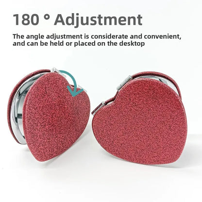 1PC Heart Shape Loose Powder Double Sided Makeup Mirror Portable For Girlfriend Mum Wife Teacher Sister Auntie Birthday Wedding