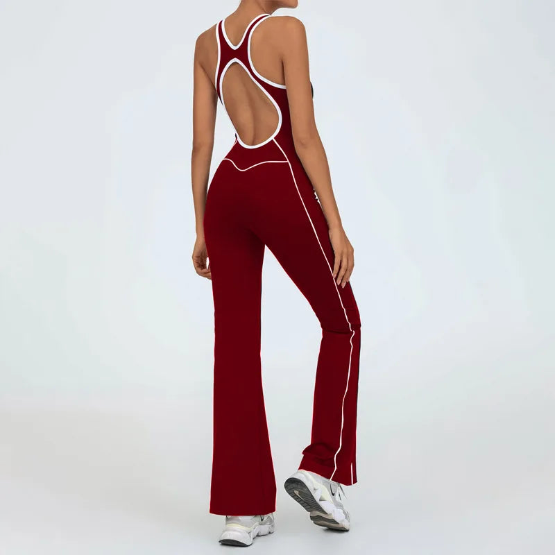 Yoga Jumpsuit Women Backless Fitness Sports Overalls Gym Clothing Flared Patchowrk Workout Clothes Outfit Push-up Activewear