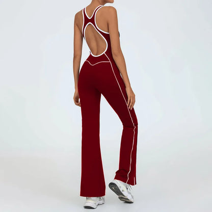 Yoga Jumpsuit Women Backless Fitness Sports Overalls Gym Clothing Flared Patchowrk Workout Clothes Outfit Push-up Activewear