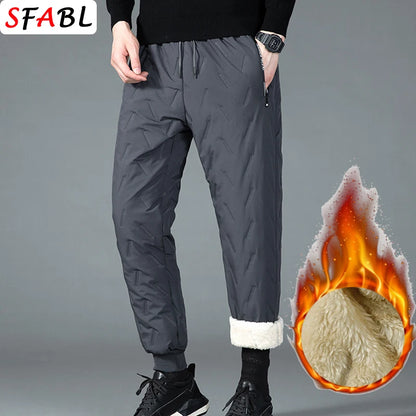 Thick Warm Pants Men Winter Windproof Outdoor Sports Trousers Men's Pants Fleece Lining Winter Thicken Fleece Sweatpants for Men
