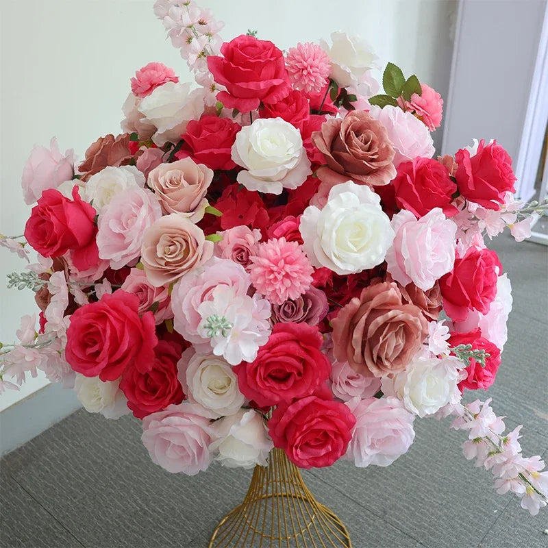 Baby blue rose delphinium Large Flower Ball Table CenterpieceEvent Wedding Decor Road Lead Artificial Floral Arrangement Bouquet