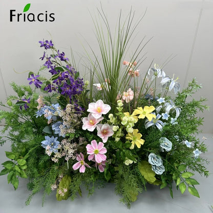 Green Plants Leaf Rose Flower Row Wedding Silk Table Floral Commercial Plaza Partition Hotel Scene Layout Floor Flowers Decor